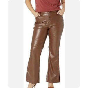 Dollhouse Jackie Vegan Leather Pants Plus Womens 24W Brown High Rise Flare NEW